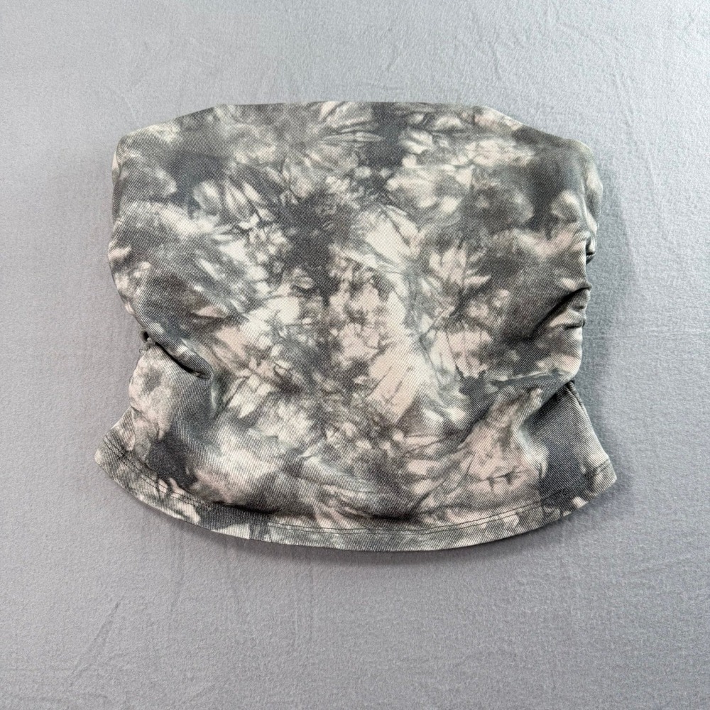 Grey Tie Dye Y2K Tube Top Womens Small Ribbed Cropped Strapless Grunge Festival - Picture 2 of 6